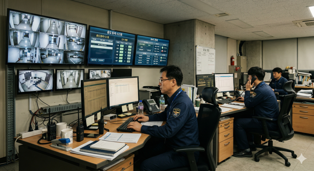 오피스 빌딩 통합 관리 시스템과 보안 운영 화면